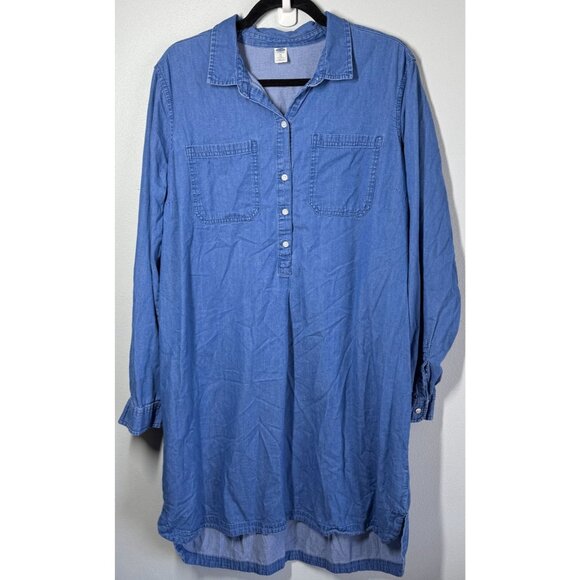 Old Navy Womens Chambray Shirt Dress XL Blue Pullover Half Button Casual Classic - Picture 1 of 13